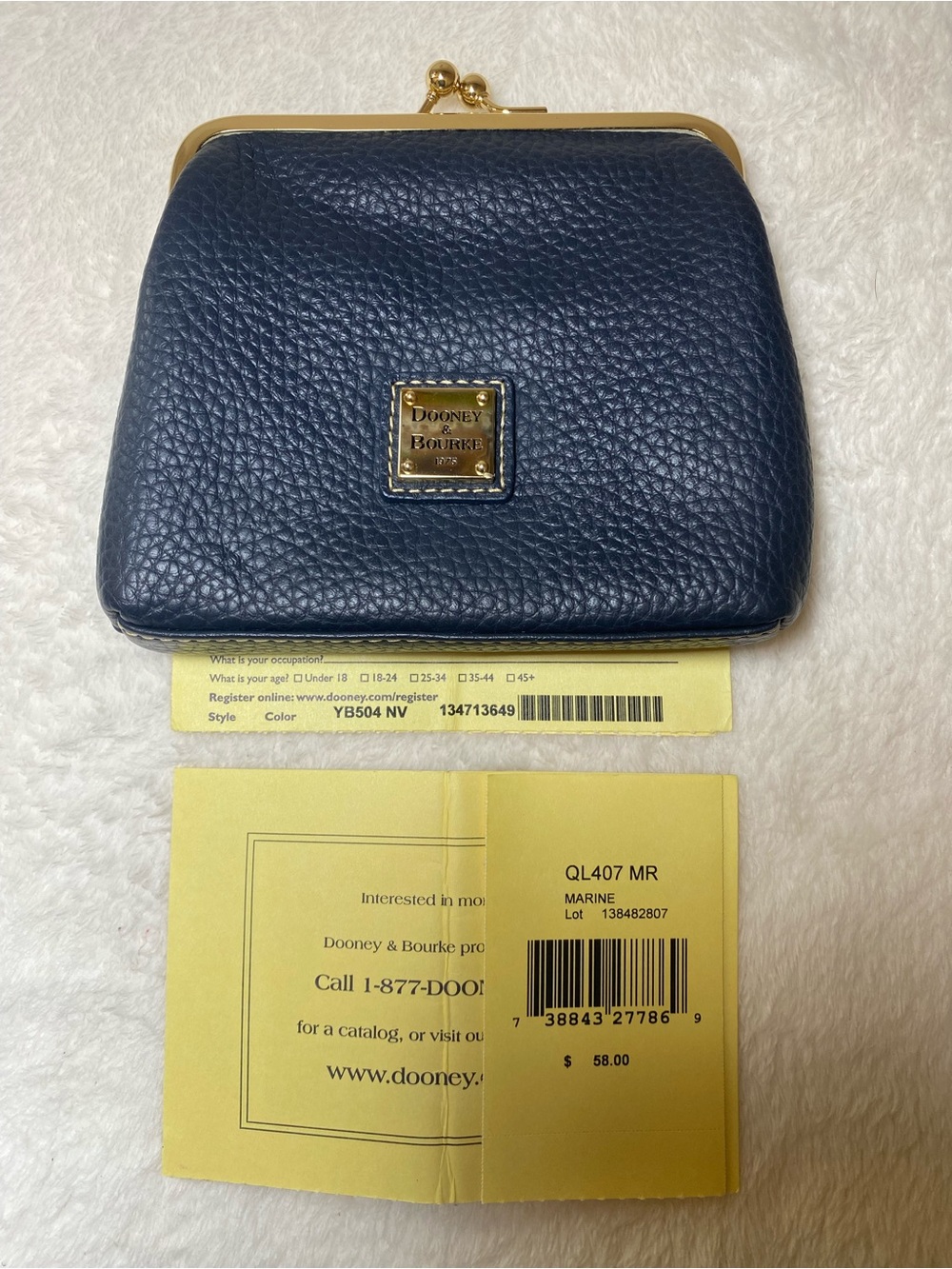Dooney & Bourke Marine Pebble Leather Kiss-Lock Coin Purse with Gold Hardware